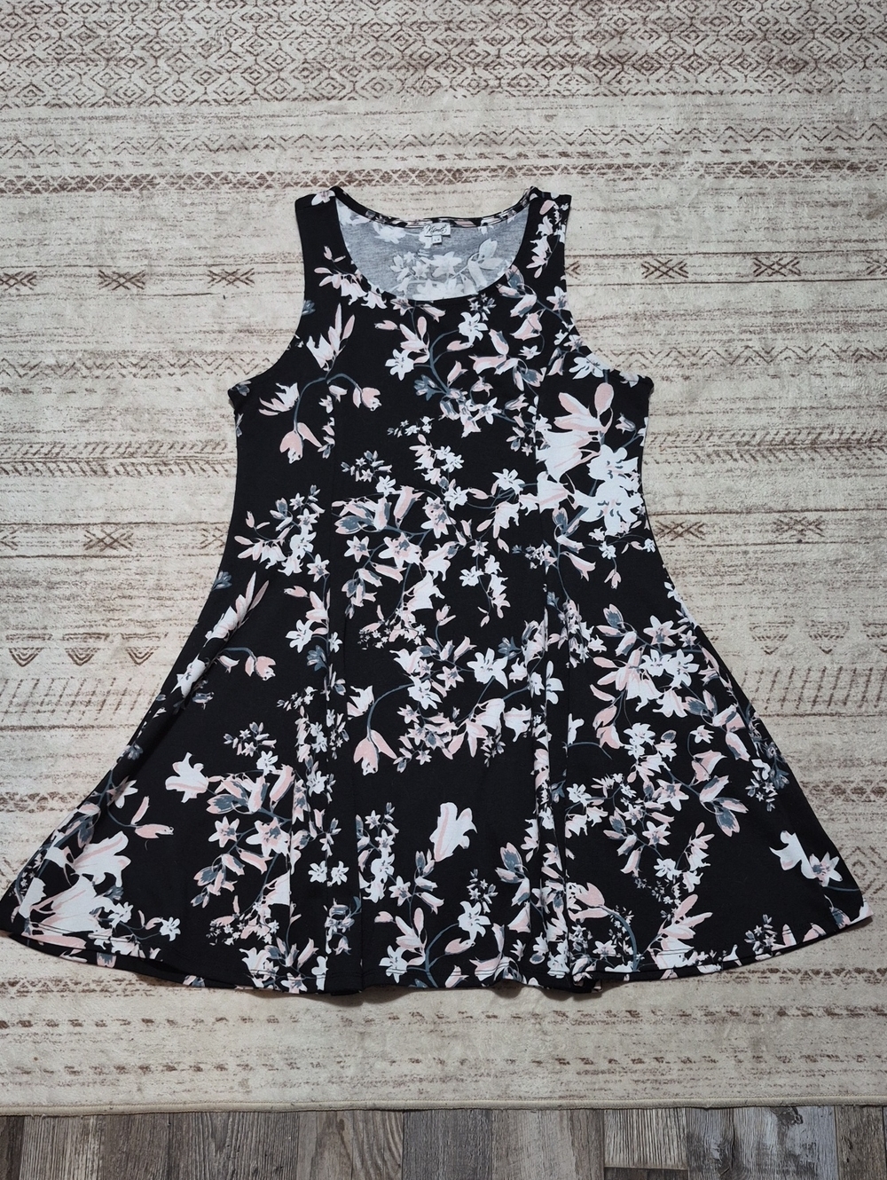 Kismet Black Floral Midi Dress with Pink & White Accents